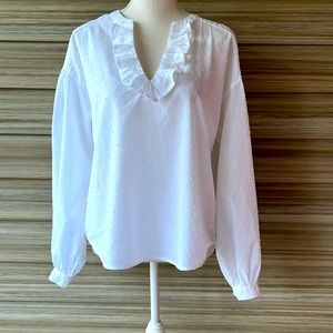Wonderful GAP Dotted Swiss White, V Neck, Long Sleeved Blouse - Size 8